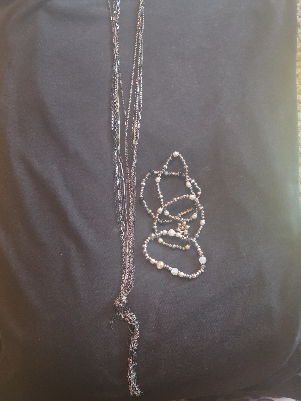 Delicate Black Multi-Strand Necklace with Beaded Bracelet Set